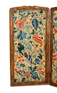 A Louis XV Style Carved Walnut Six-Panel Needlework Inset Screen 19th Century Note: Our specialists have confirmed that this item is over 100 years old.