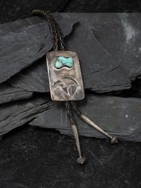 Bear-with-Heartline Silver and Turquoise Bolo Tie, 1974