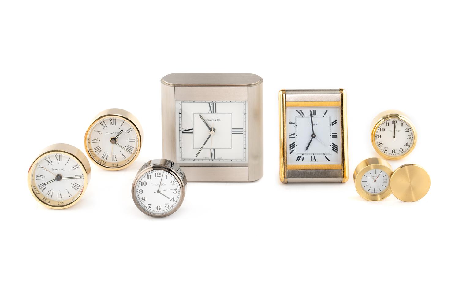 A Group of Tiffany and Cartier Desk Clocks