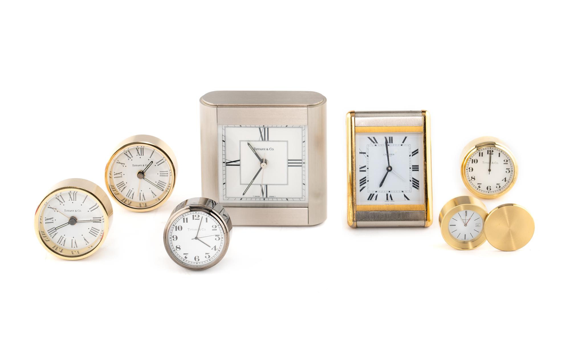 A Group of Tiffany and Cartier Desk Clocks