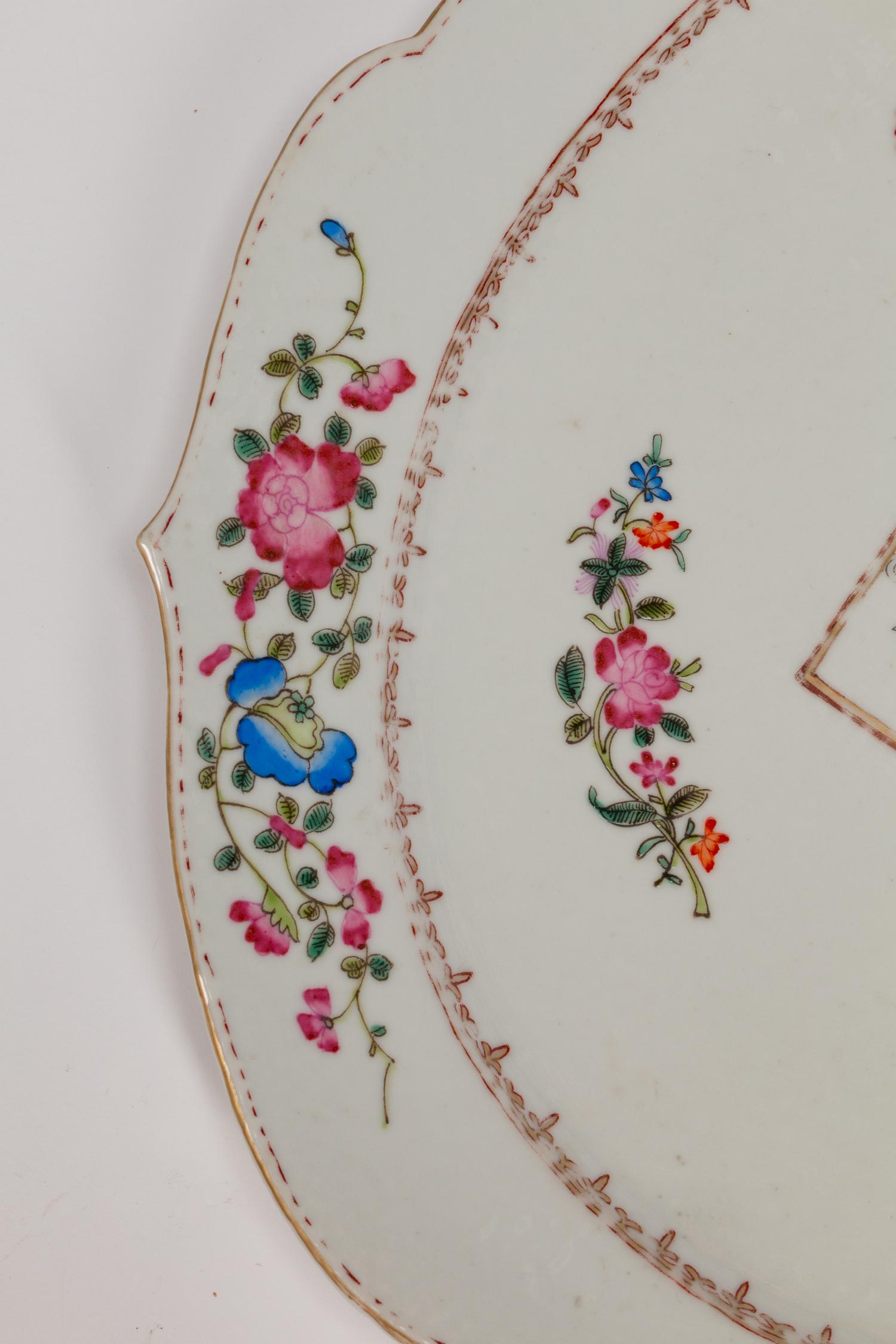 A Pair of Chinese Export Porcelain Armorial Scalloped Oval Platters