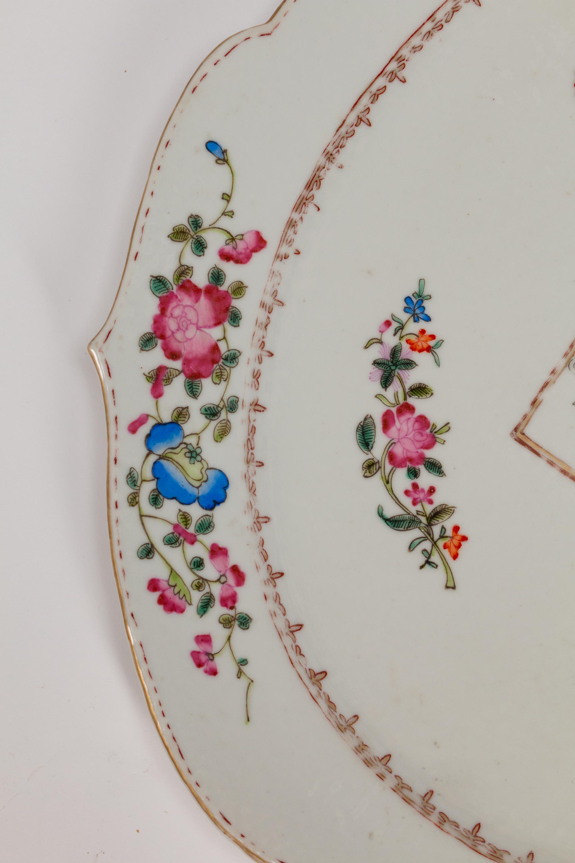A Pair of Chinese Export Porcelain Armorial Scalloped Oval Platters