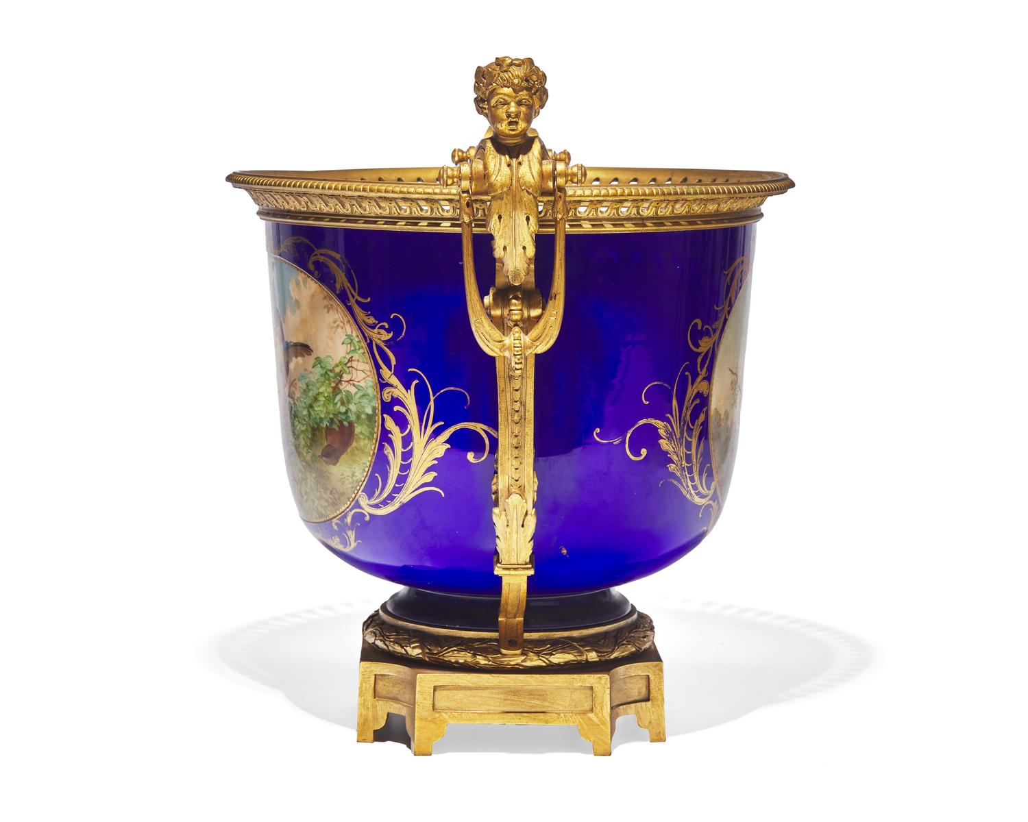 A French gilt bronze-mounted cobalt porcelain center bowl, late 19th / early 20th century