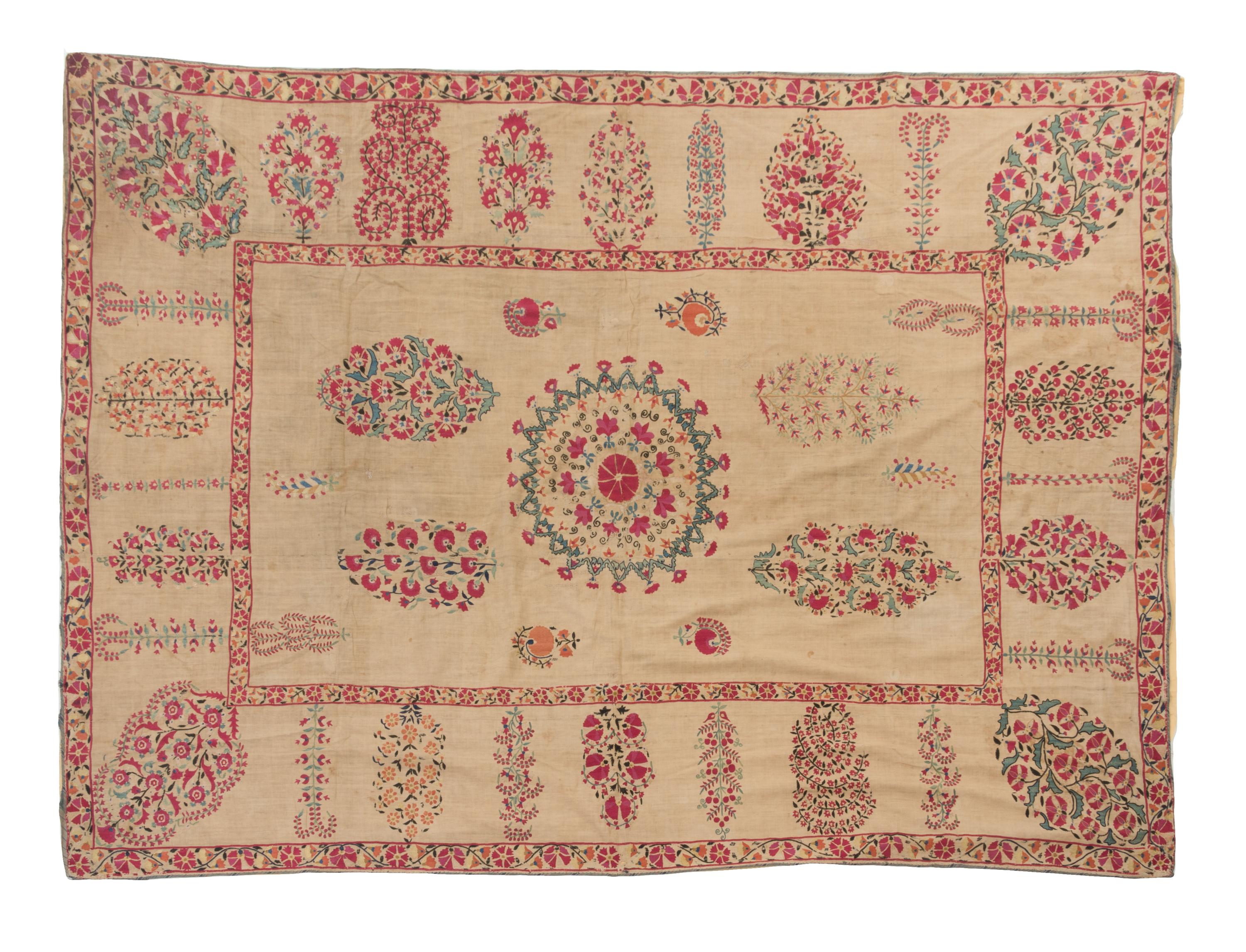 A Nurata Suzani Embroidery 7 feet 2 inches x 5 feet 3 inches. — MID-19TH CENTURY