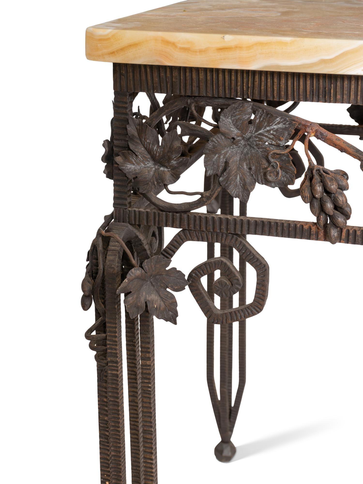 A French Art Deco Wrought Iron and Onyx Side Table