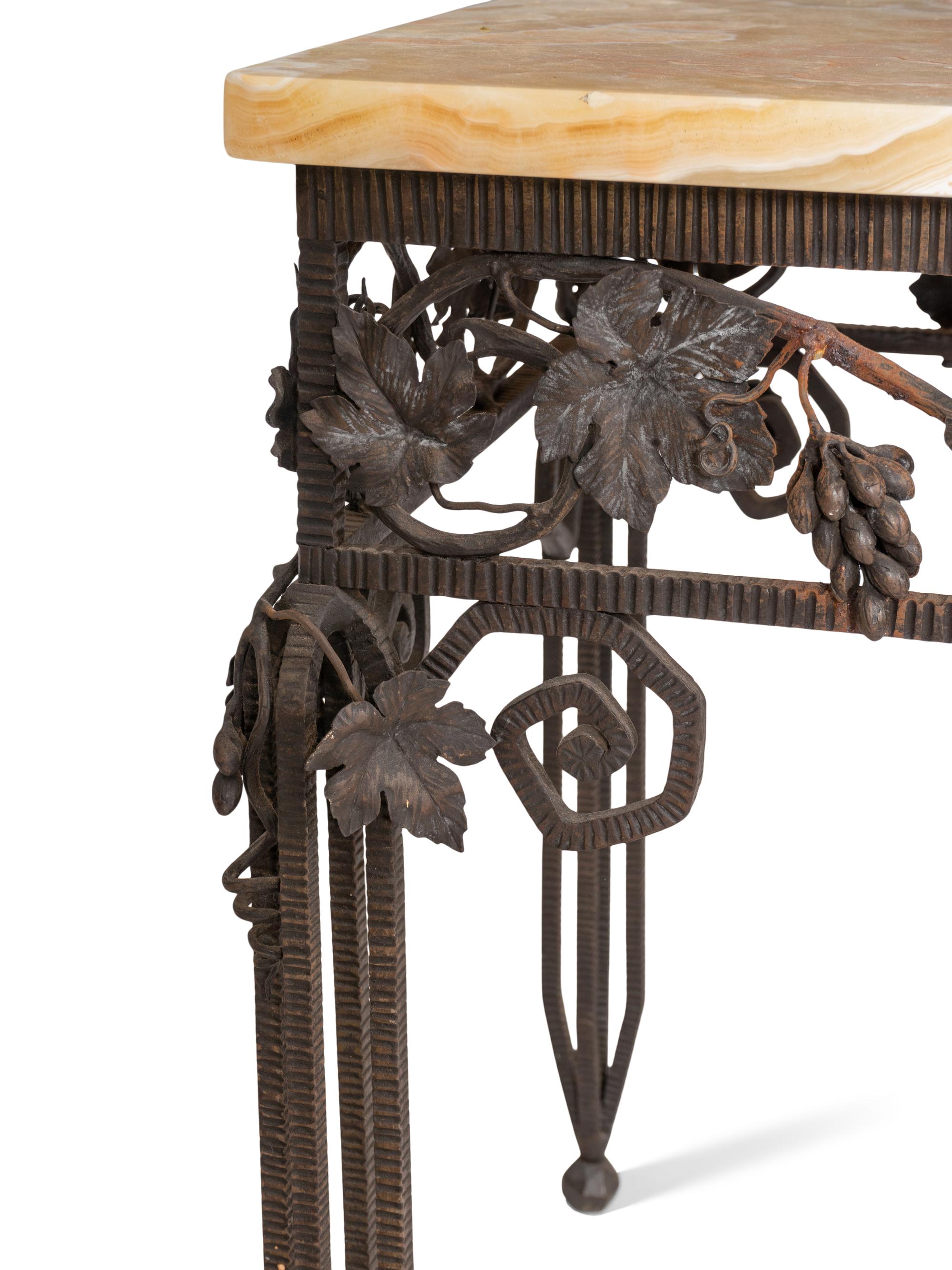 A French Art Deco Wrought Iron and Onyx Side Table