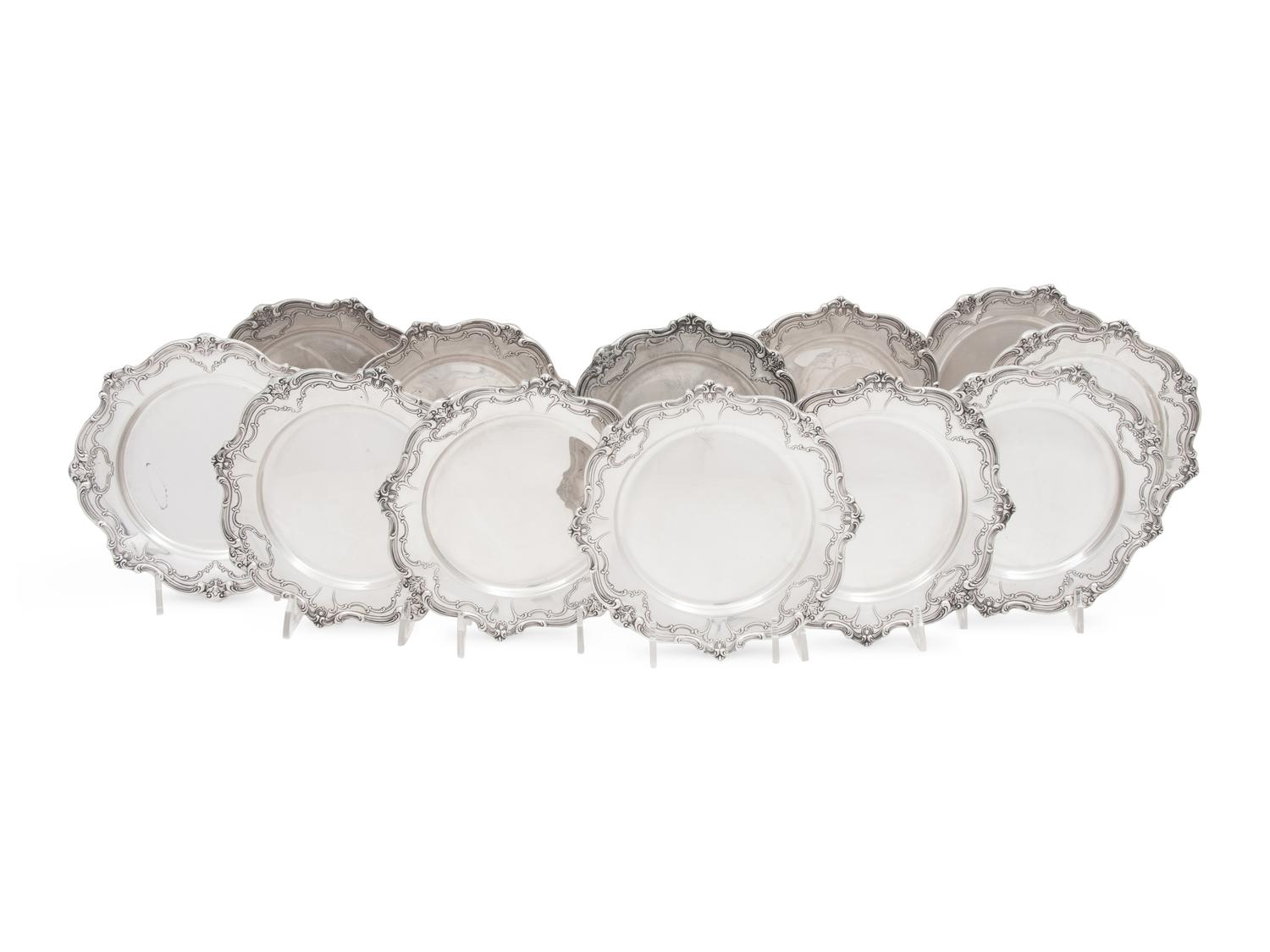 A Set of Twelve American Silver Bread Plates