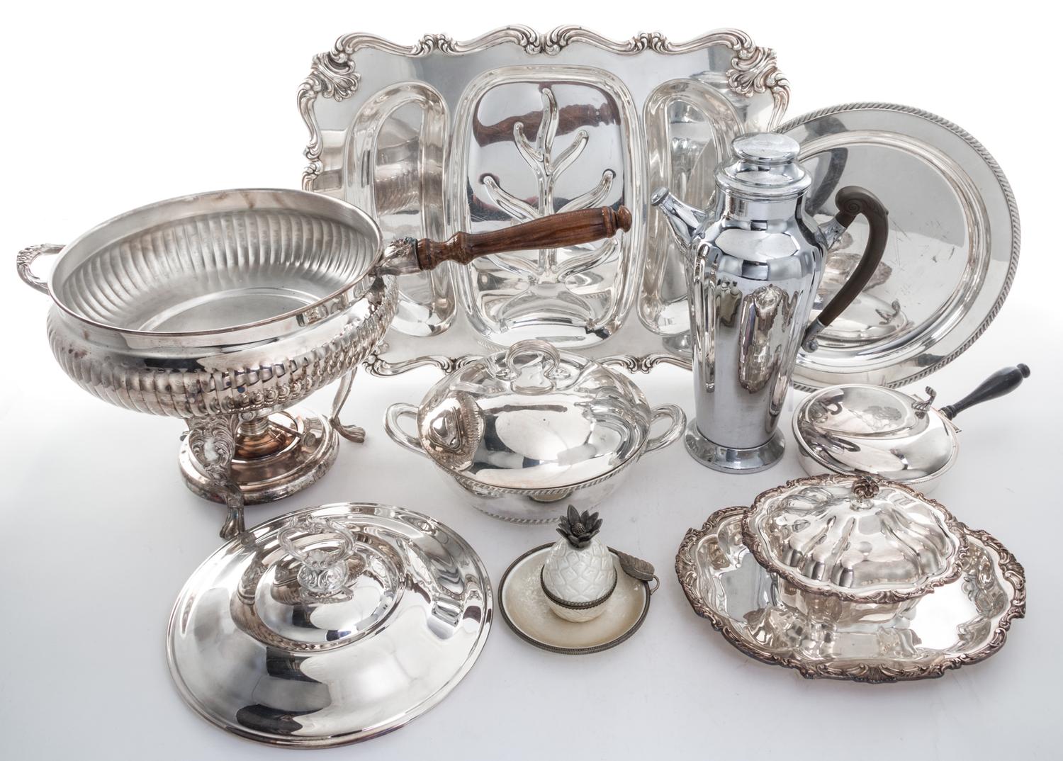 A Collection of Silver-plate Articles Width of tray 18 1/2 inches.