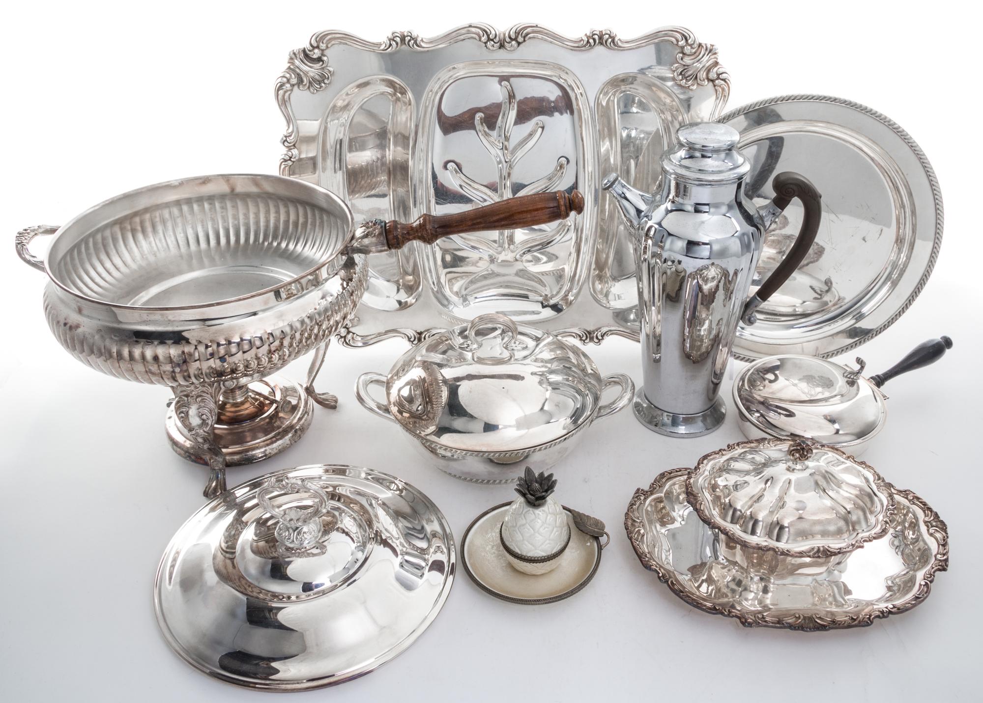 A Collection of Silver-plate Articles Width of tray 18 1/2 inches.