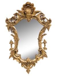 A Rococo Style Giltwood Mirror Height 23 1/2 x width 15 inches. — 19TH CENTURY