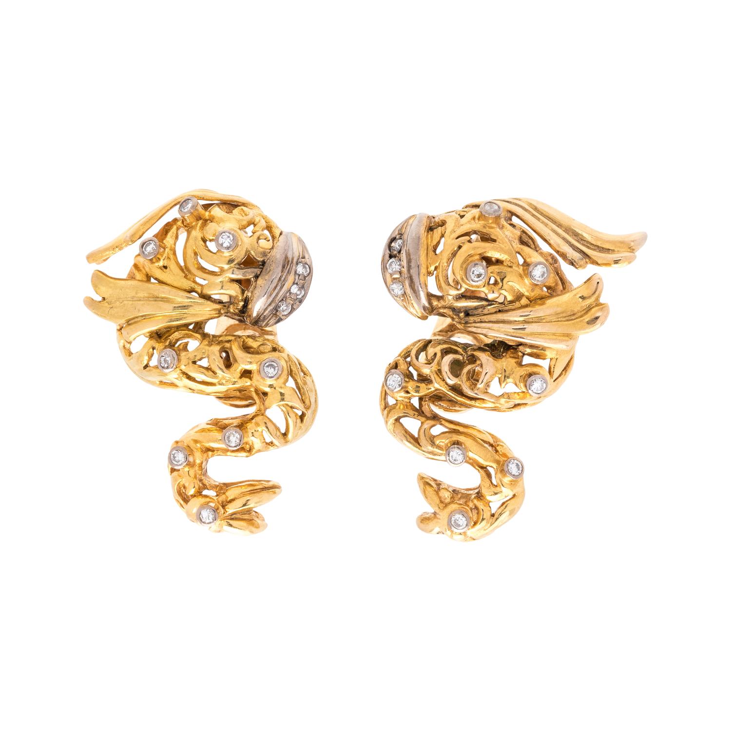 LALAOUNIS, YELLOW GOLD AND DIAMOND FISH MOTIF EARCLIPS