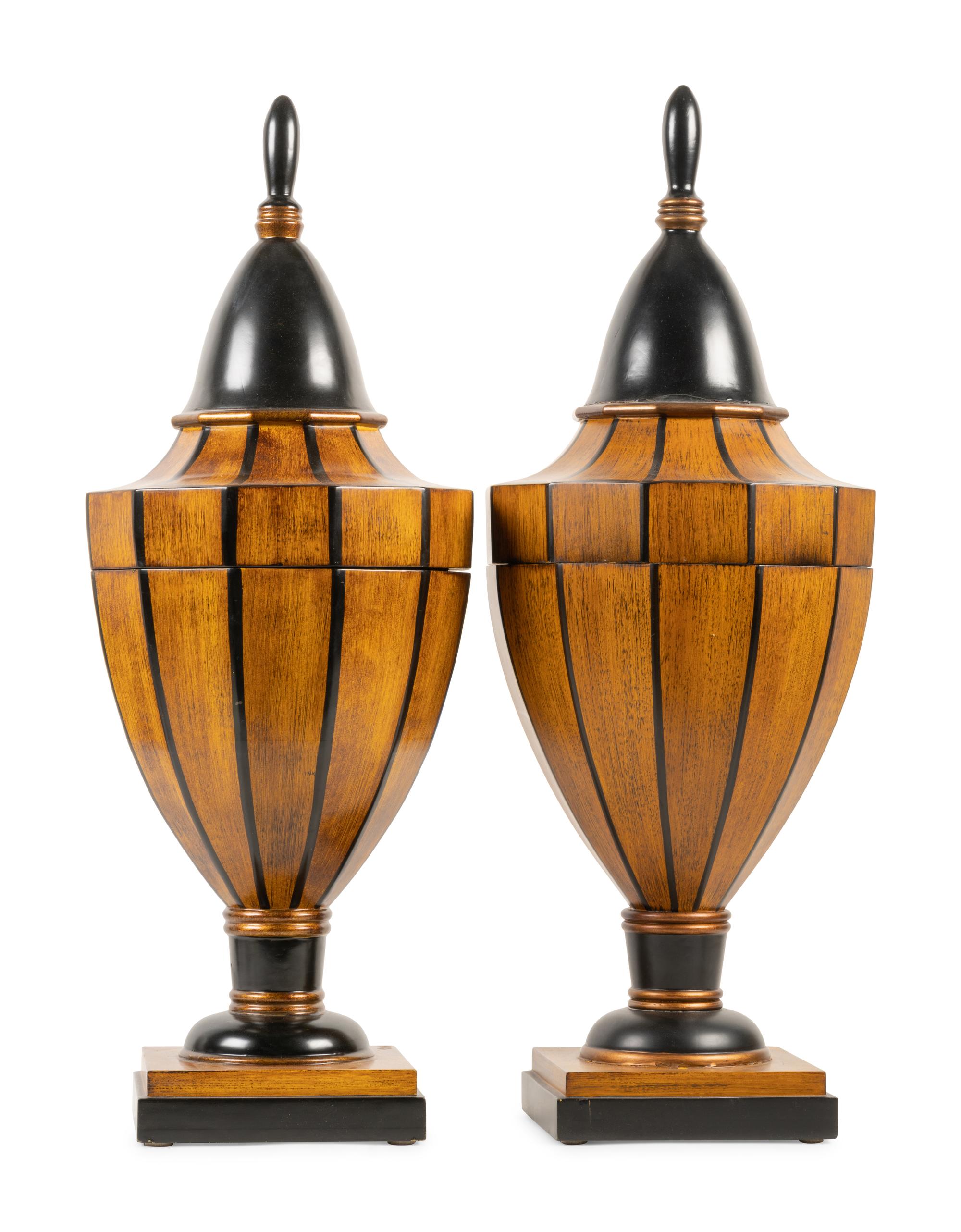 A Pair of Georgian Style Parcel Ebonized Cutlery Urns