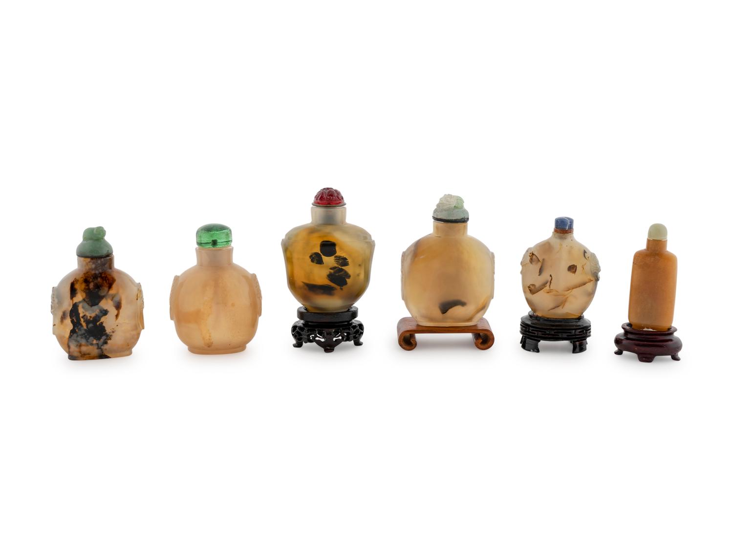 A Group of Six Chinese Hardstone Snuff Bottles