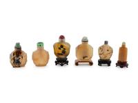 A Group of Six Chinese Hardstone Snuff Bottles