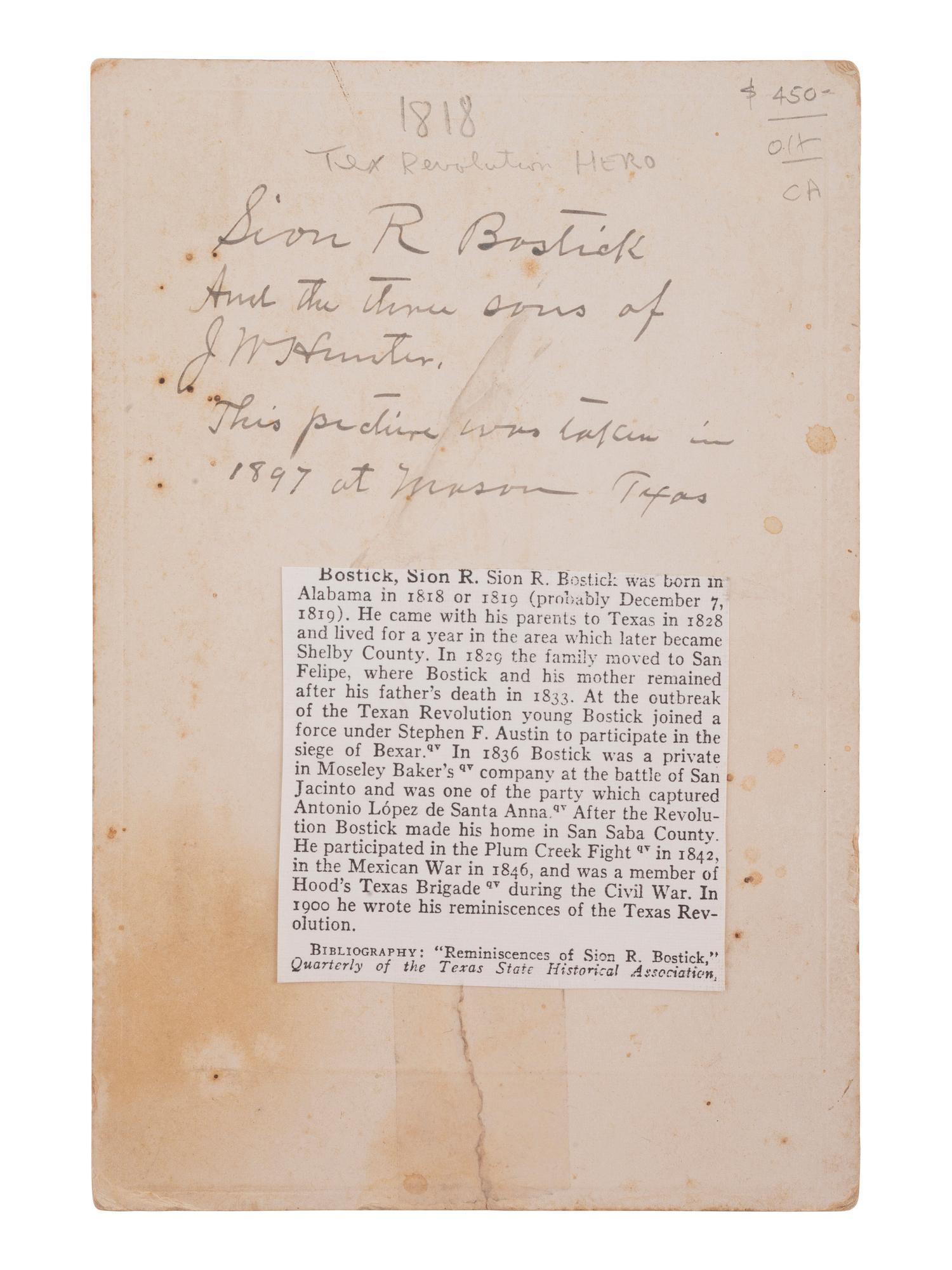 [TEXAS]. 6 photographs and documents related to military subjects in early Texas state history.
