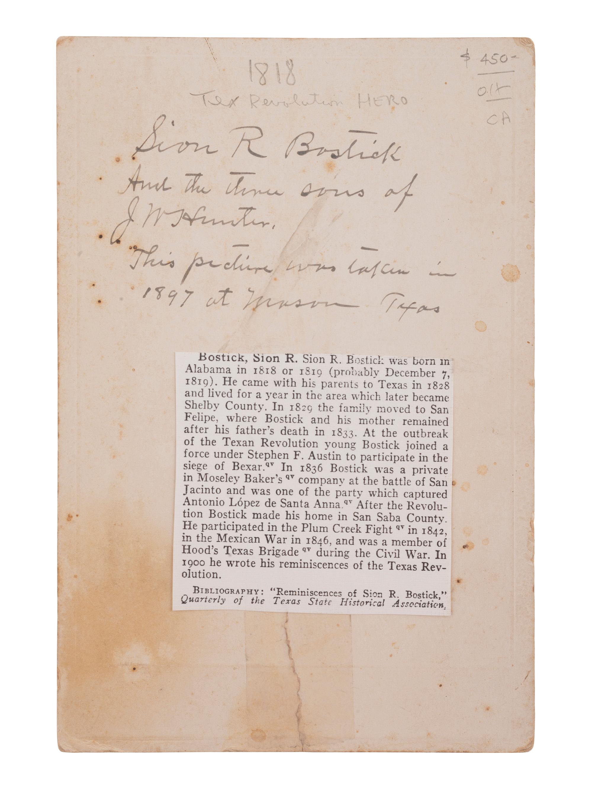 [TEXAS]. 6 photographs and documents related to military subjects in early Texas state history.
