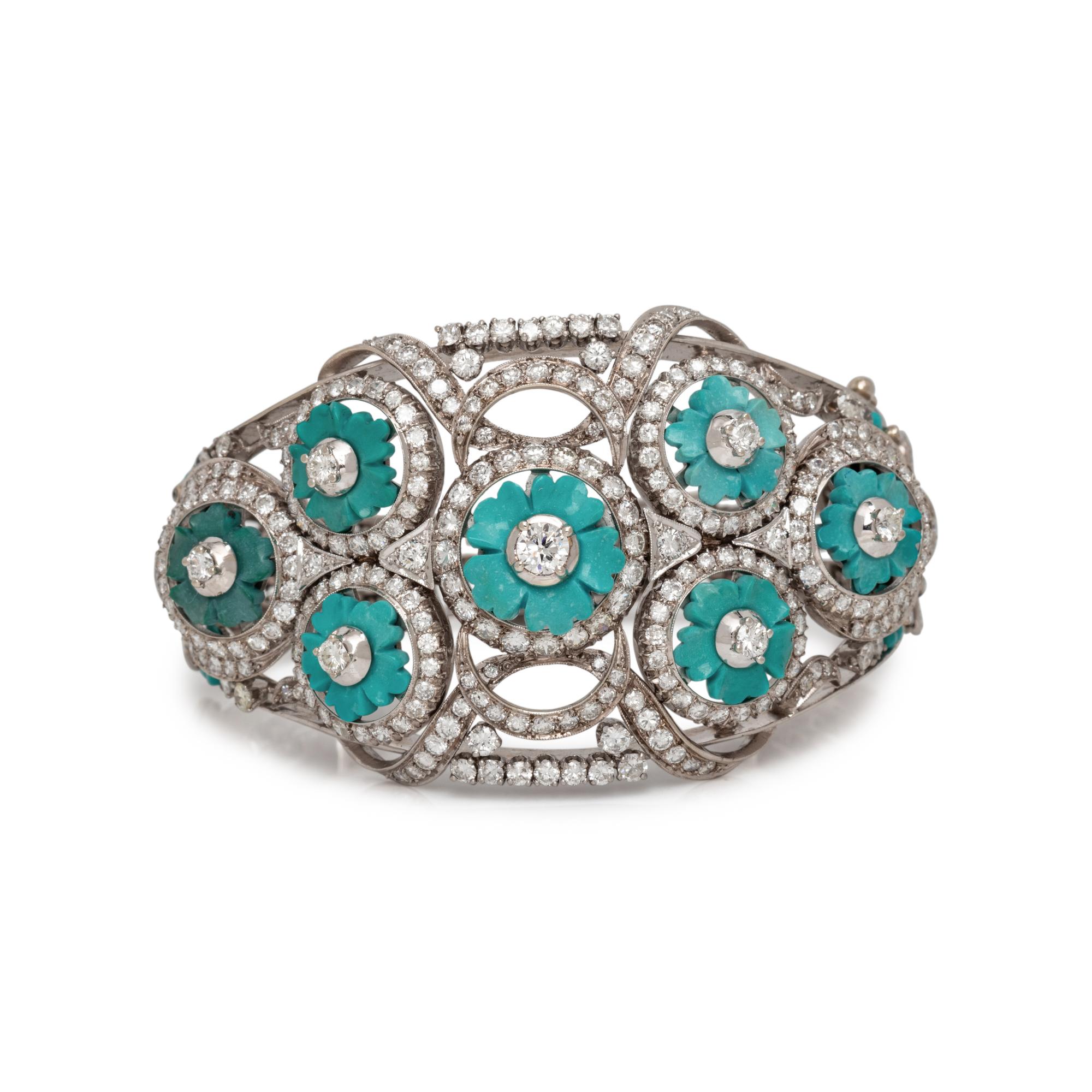 DIAMOND AND TURQUOISE BANGLE BRACELET