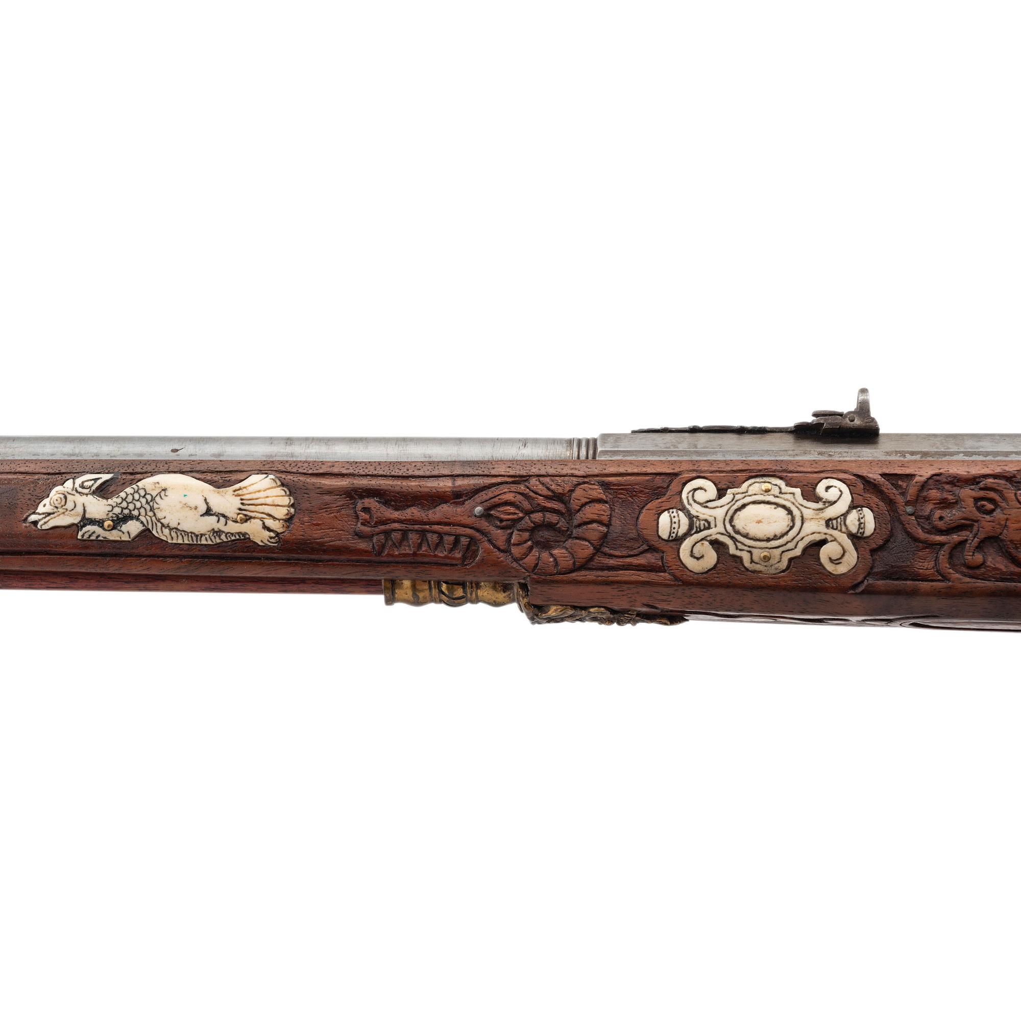 Contemporary Cheekstock Flintlock Rifle with Diana Motifs by John B. Derrick (American, b.1936)