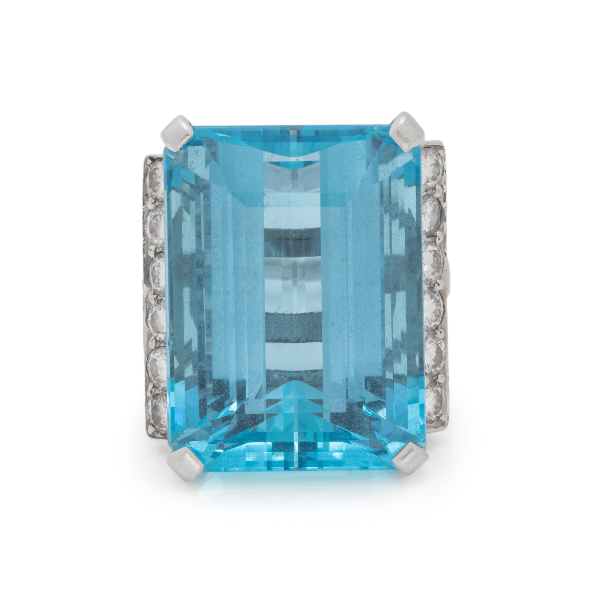 AQUAMARINE AND DIAMOND RING