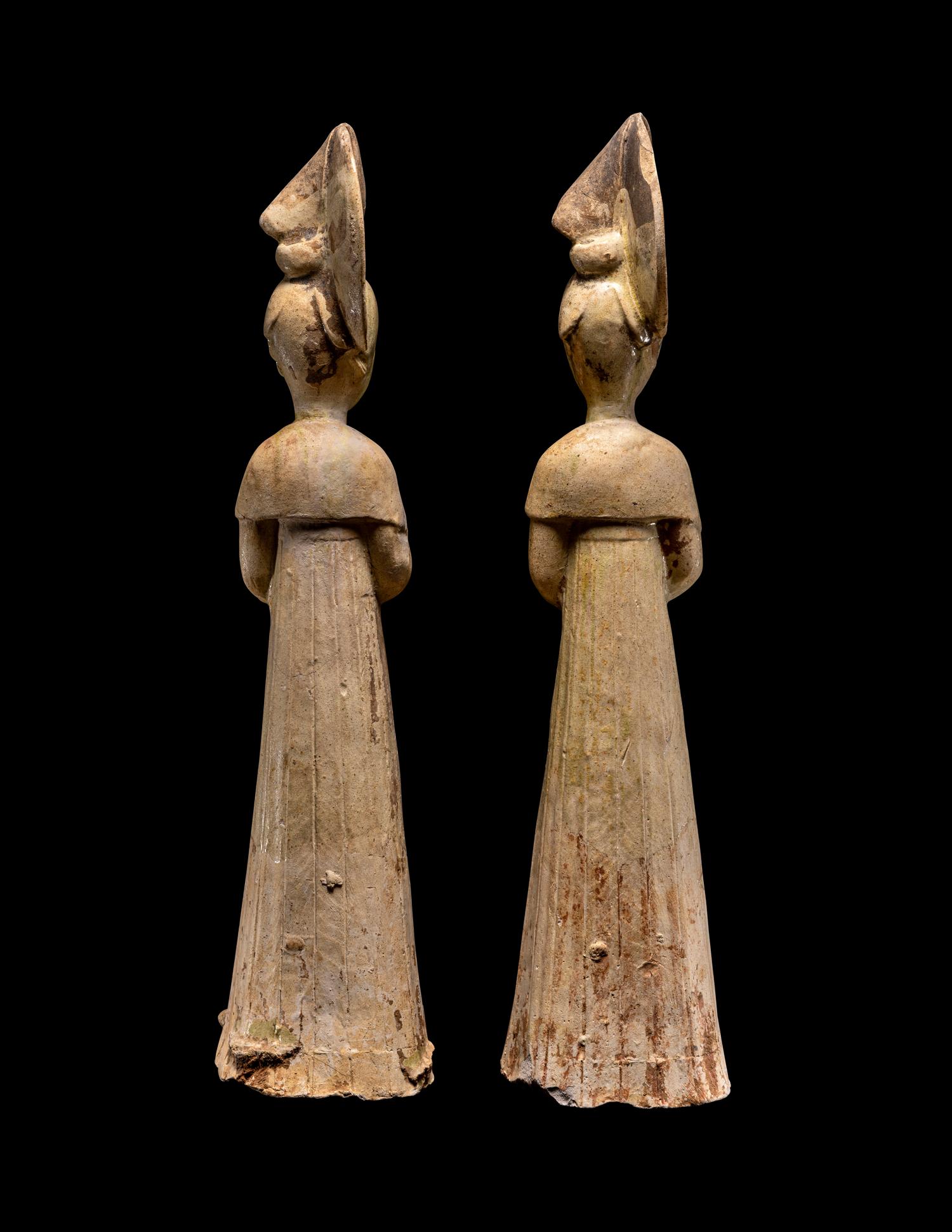 Two Chinese Glazed Pottery Figures of Court Attendants