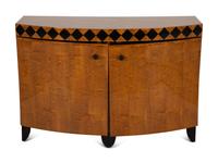 An Art Deco Burl Walnut Bow Front Cabinet