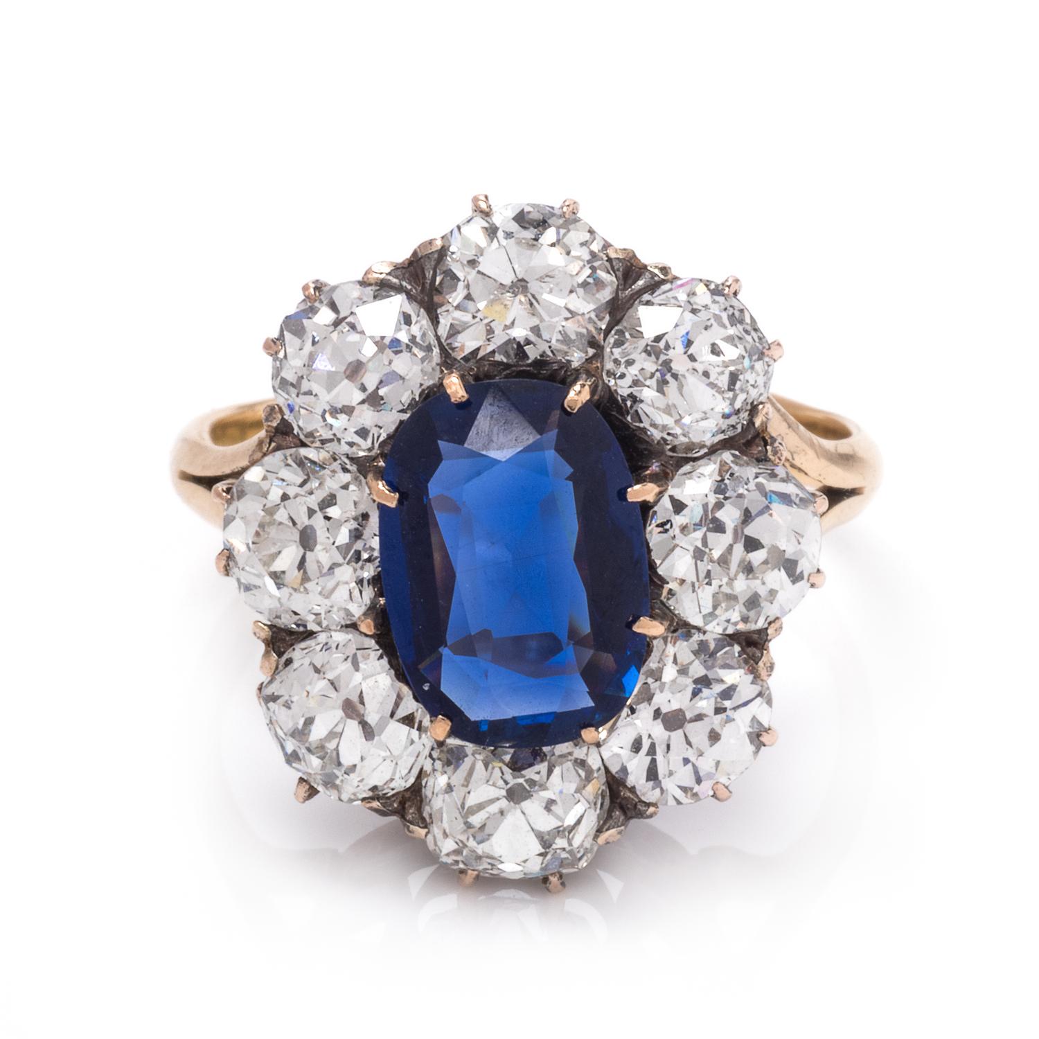 A Yellow Gold, Kashmir Sapphire and Diamond Ring,