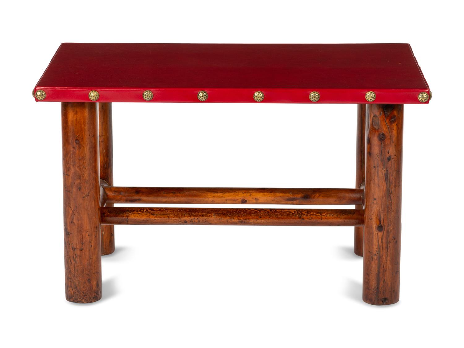 Coffee Table with Leather Top and Brass Tacks, circa 1945