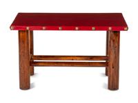 Coffee Table with Leather Top and Brass Tacks, circa 1945