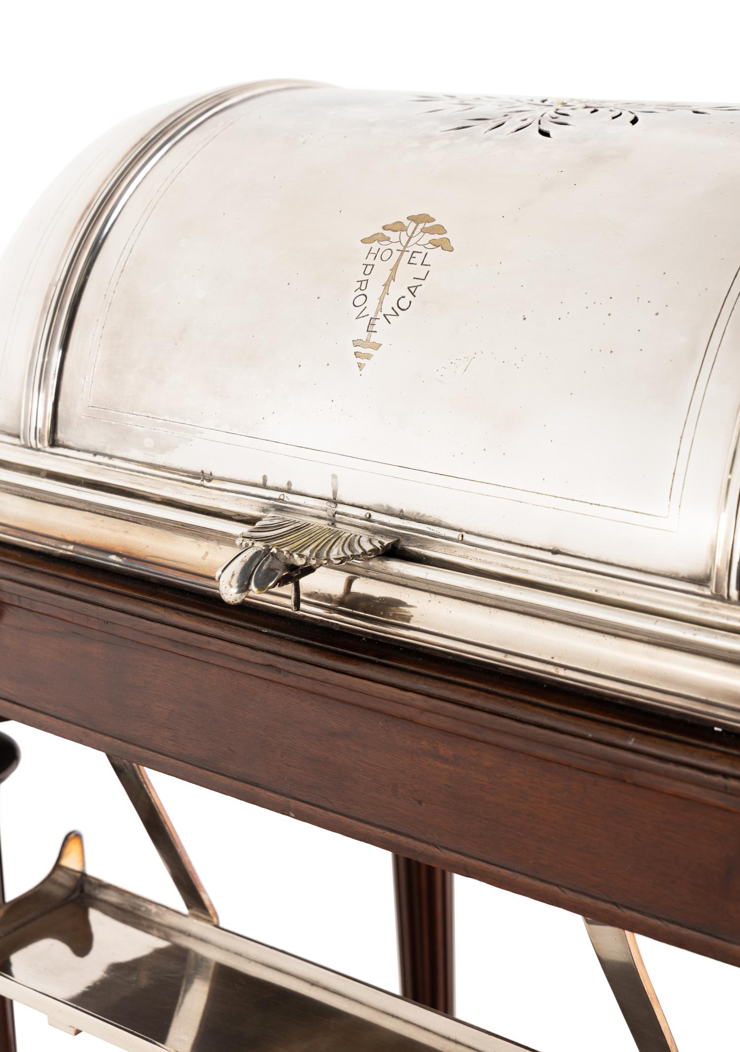 A French Silver-Plate and Mahogany Roast Trolley