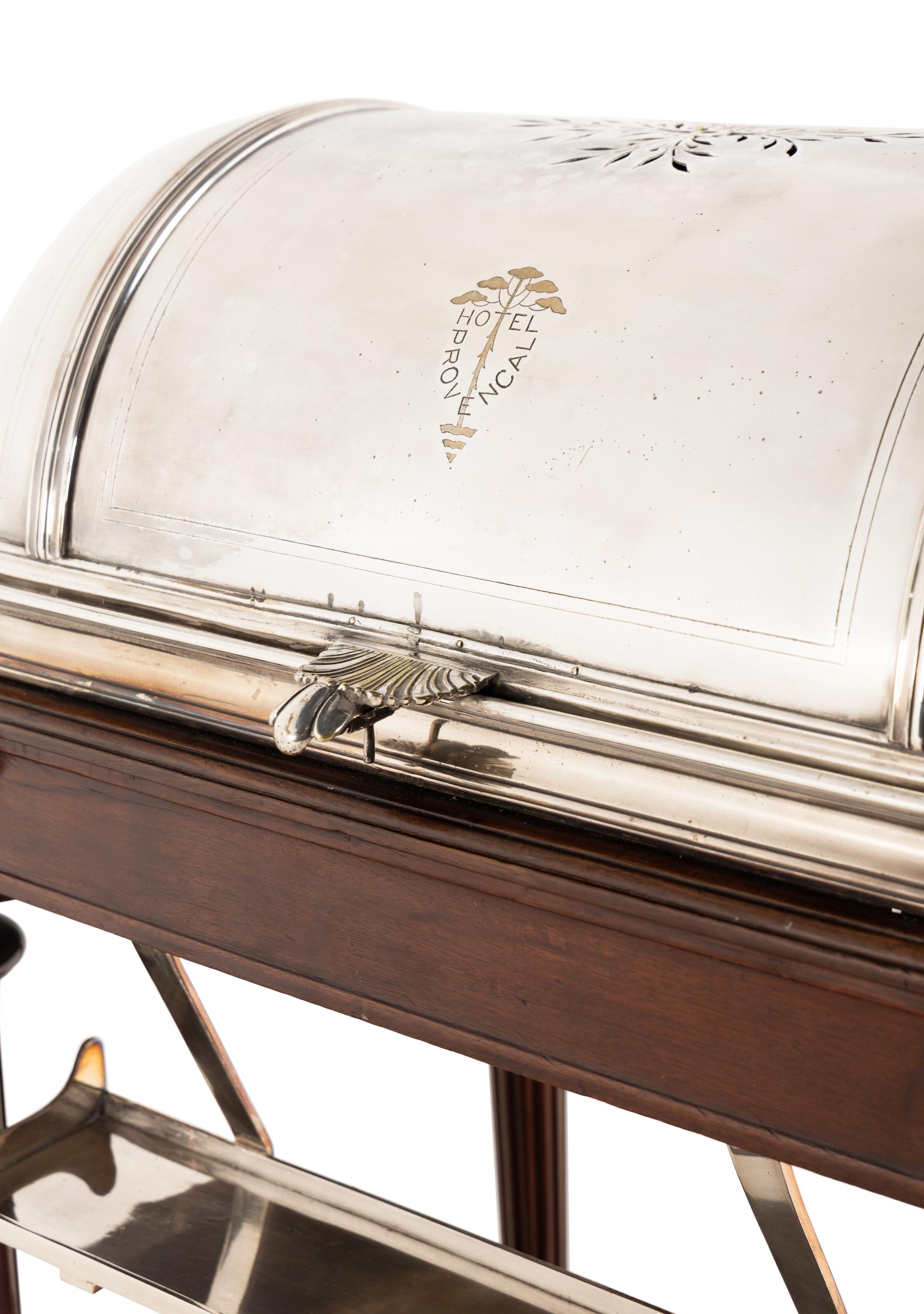 A French Silver-Plate and Mahogany Roast Trolley