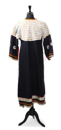 A Cloth and Dentalium Shell Sioux Dress Length approximately 49 x width 17 inches.