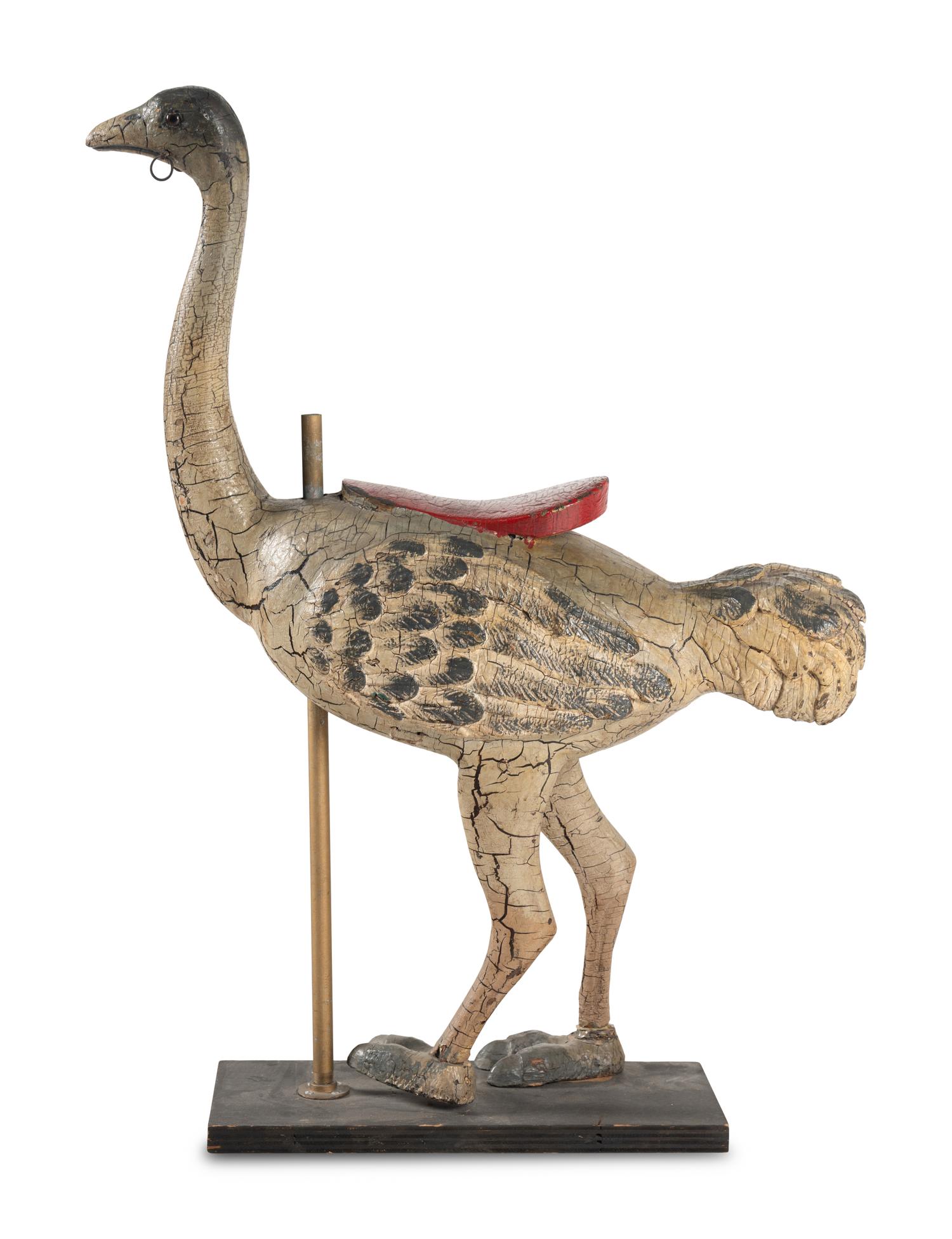 A Carved and Painted Wood Ostrich Carousel Figure