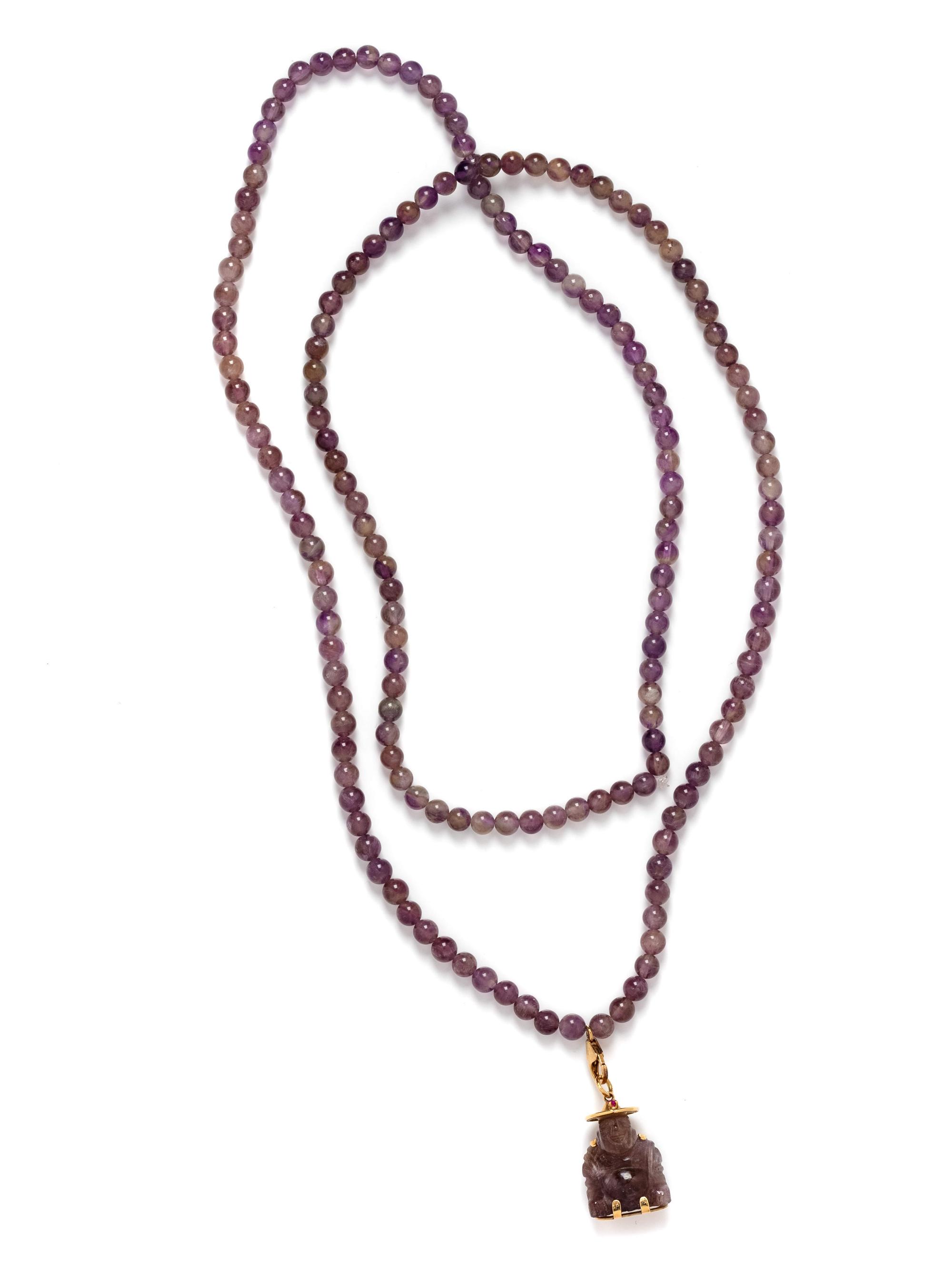 An 18 Karat Yellow Gold, Amethyst and Ruby Buddha Pendant/Necklace,