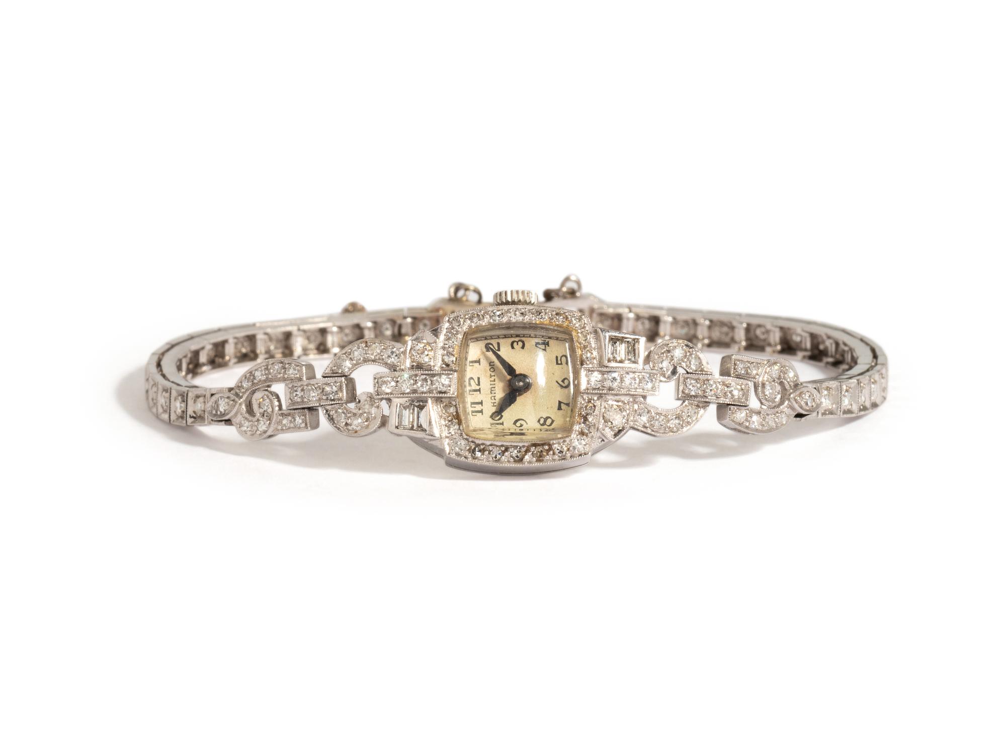HAMILTON, WHITE GOLD AND DIAMOND WATCH