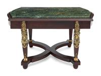 An Empire Style Brass Mounted Mahogany and Marble-Top Cocktail Table