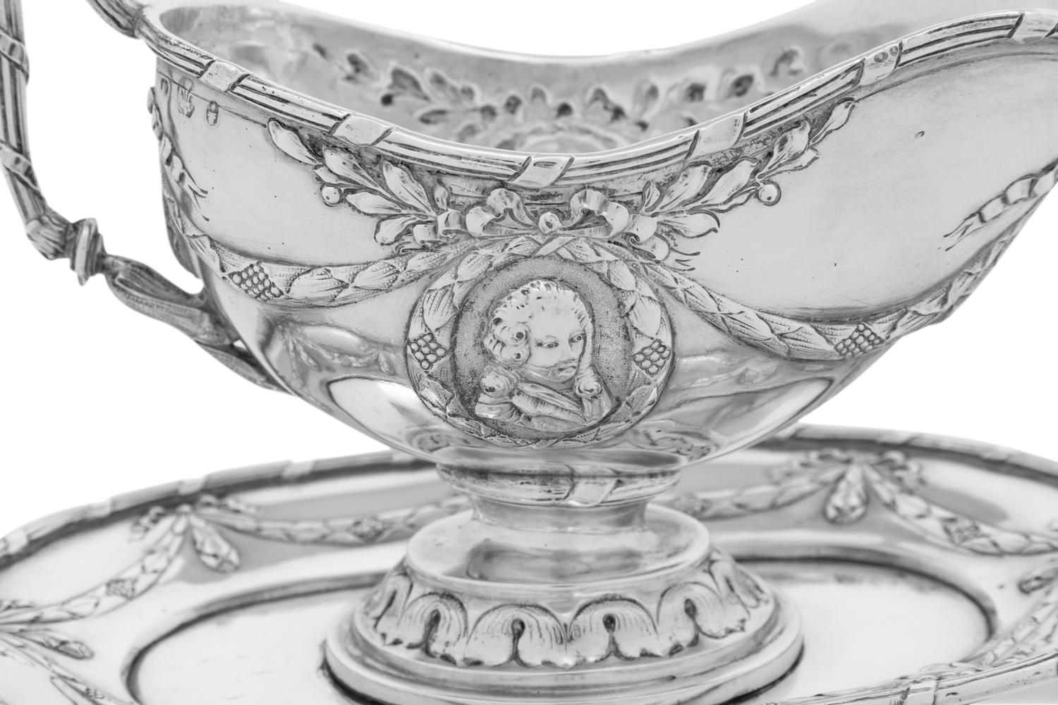 A French Silver Sauce Boat on Fixed Stand