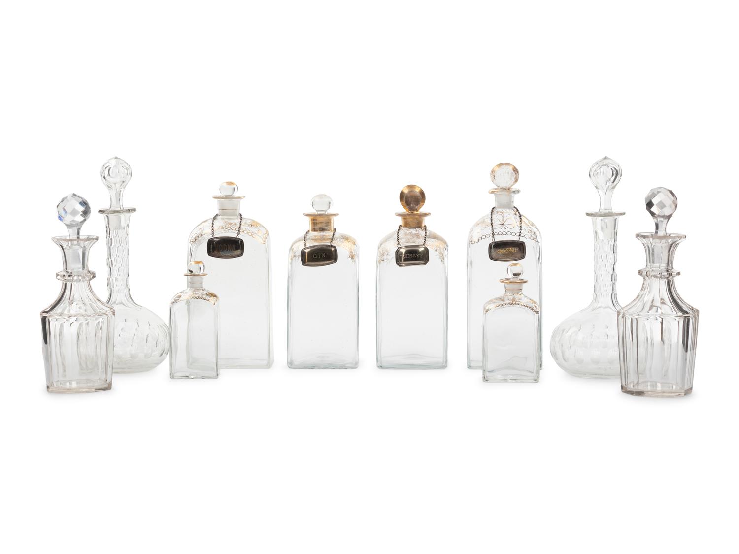 Ten Glass Decanters