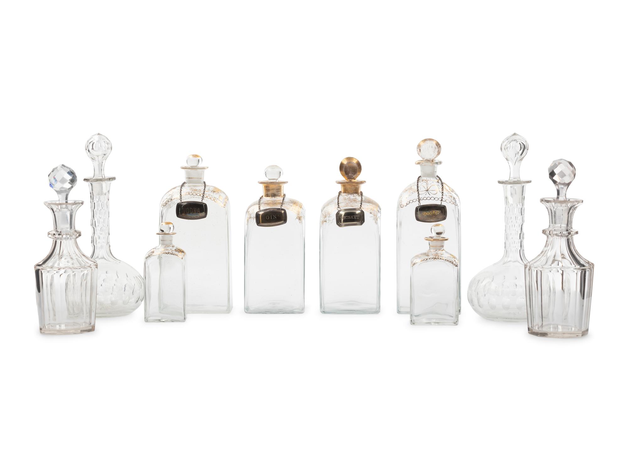 Ten Glass Decanters