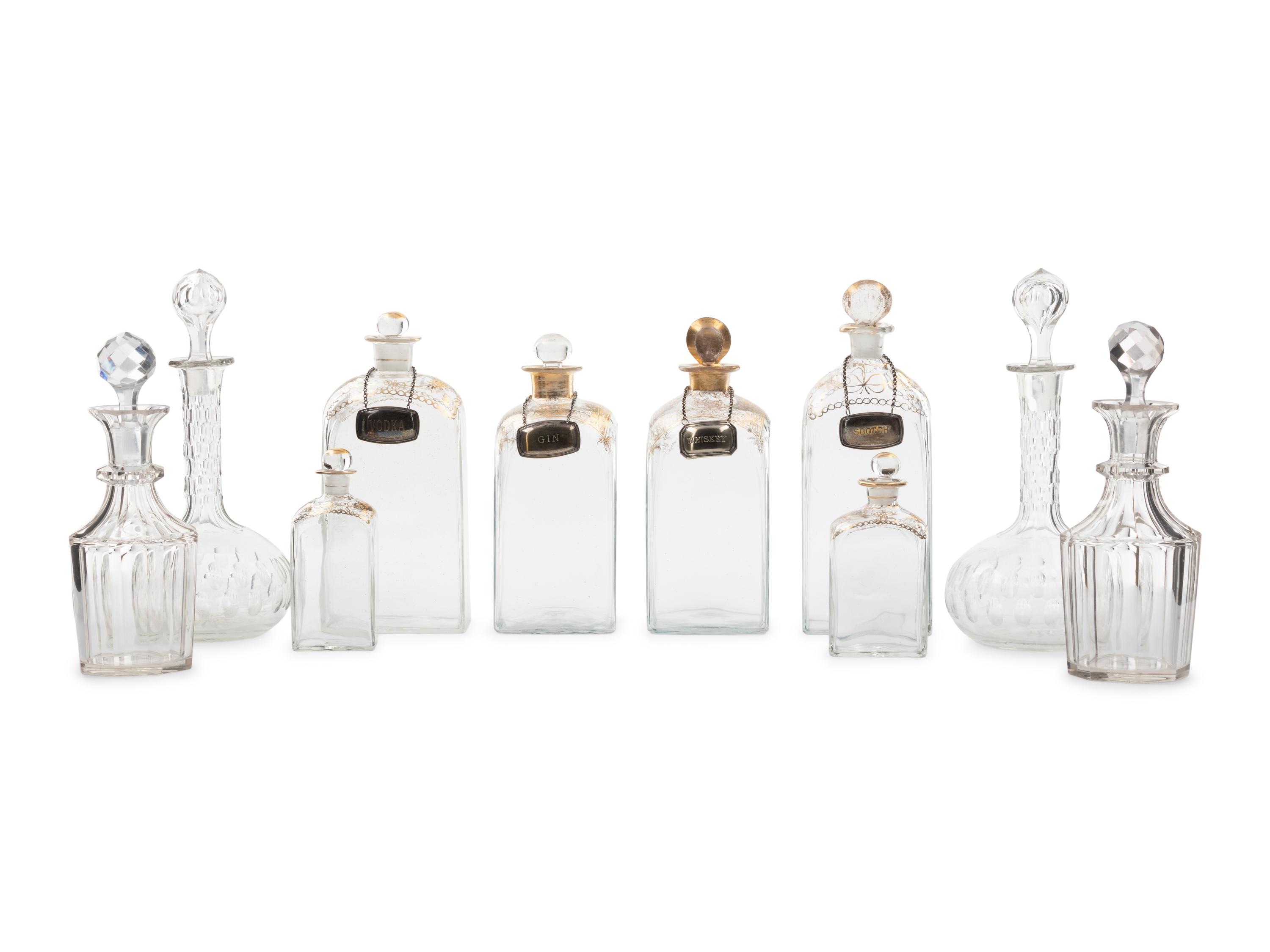 Ten Glass Decanters