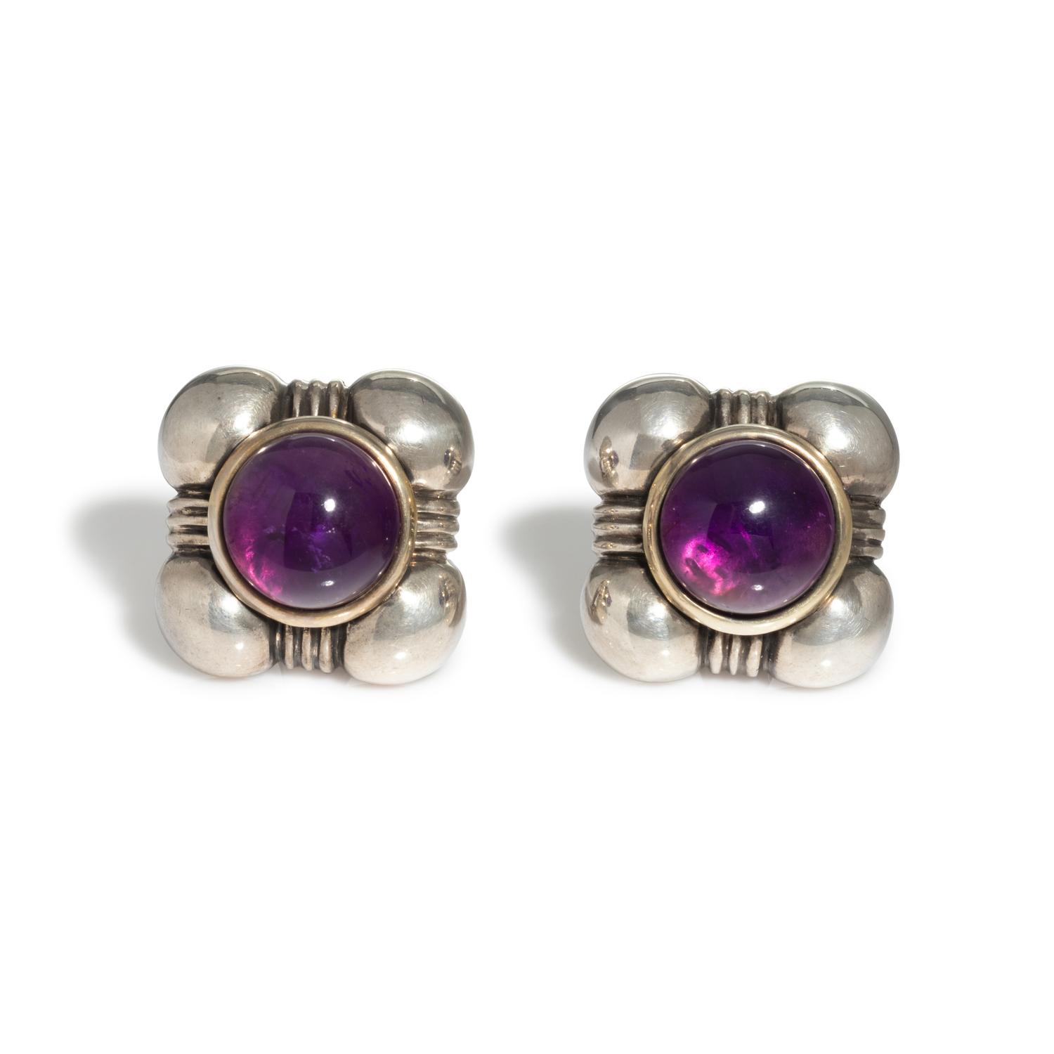 TIFFANY & CO., STERLING SILVER AND AMETHYST EARCLIPS