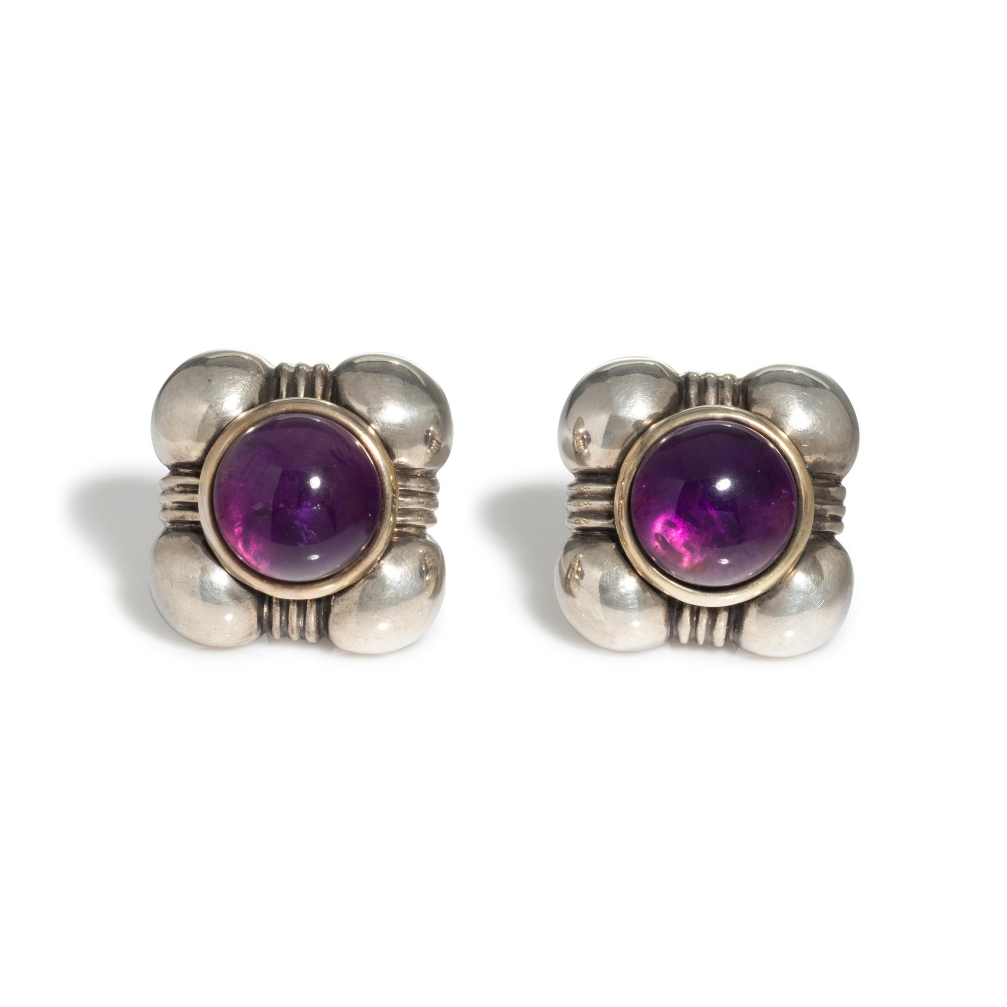 TIFFANY & CO., STERLING SILVER AND AMETHYST EARCLIPS