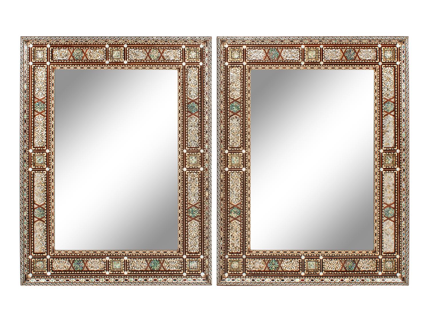 A Pair of Levantine Bone and Abalone Inlaid Mirrors