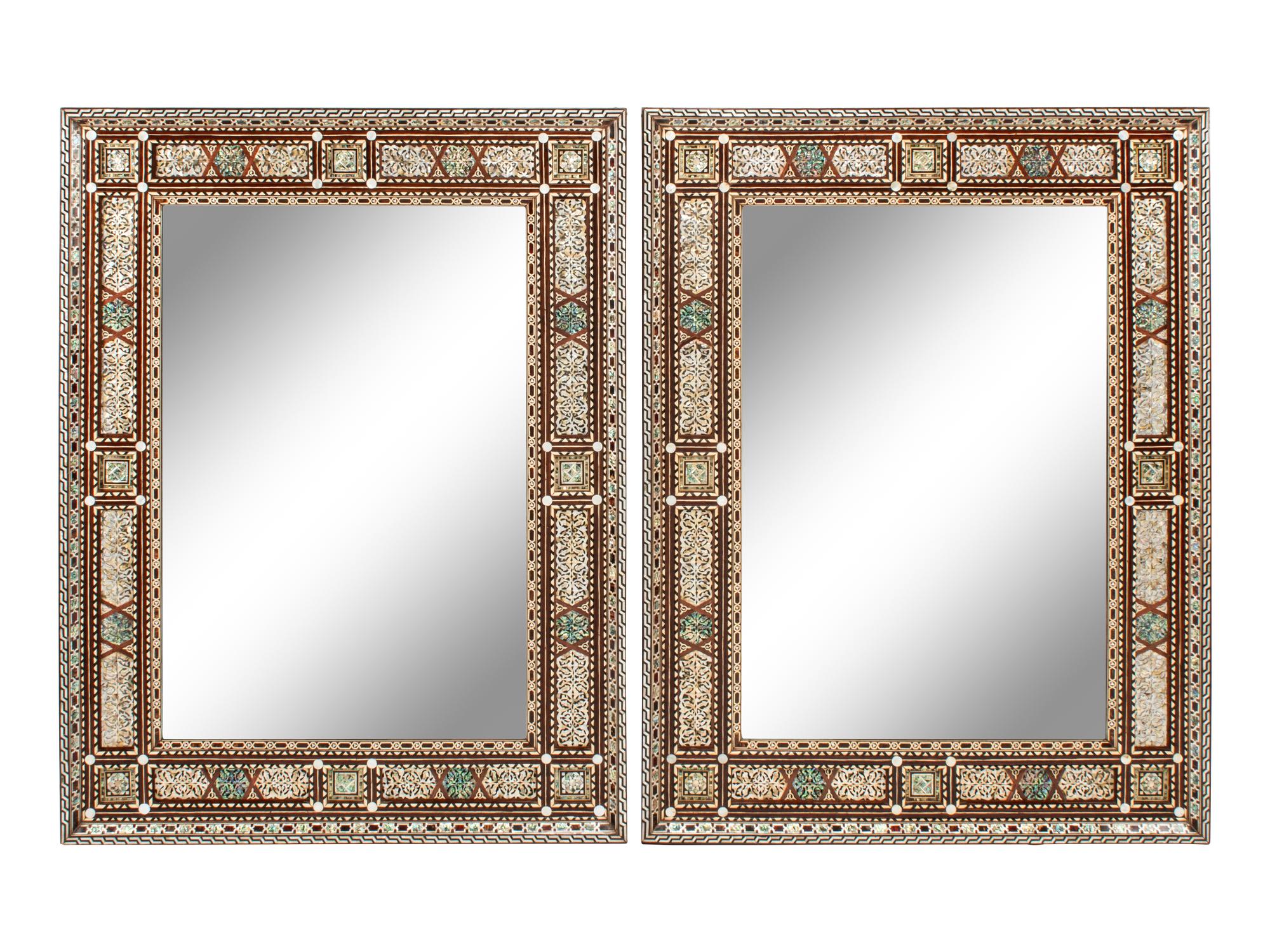 A Pair of Levantine Bone and Abalone Inlaid Mirrors
