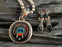 Sterling Silver and Micro Mosaic Inlay Necklace and Earring Set
