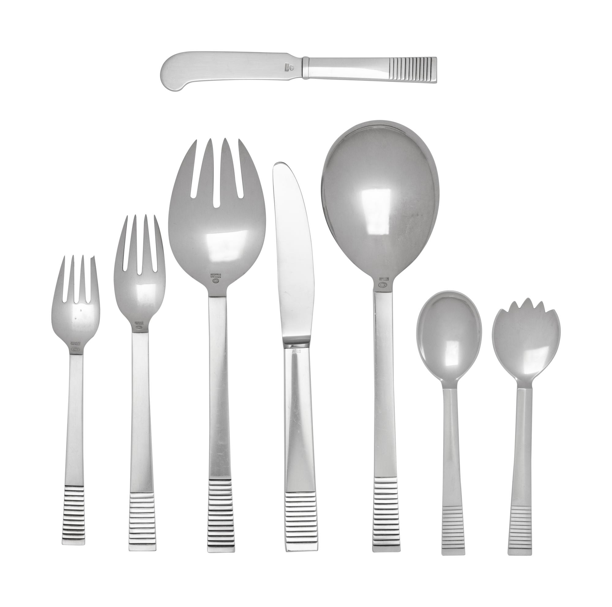 A Georg Jensen Parallel Silver Flatware Service