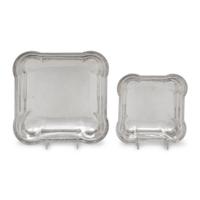 Two Continental Silver Lobed Square Bowls