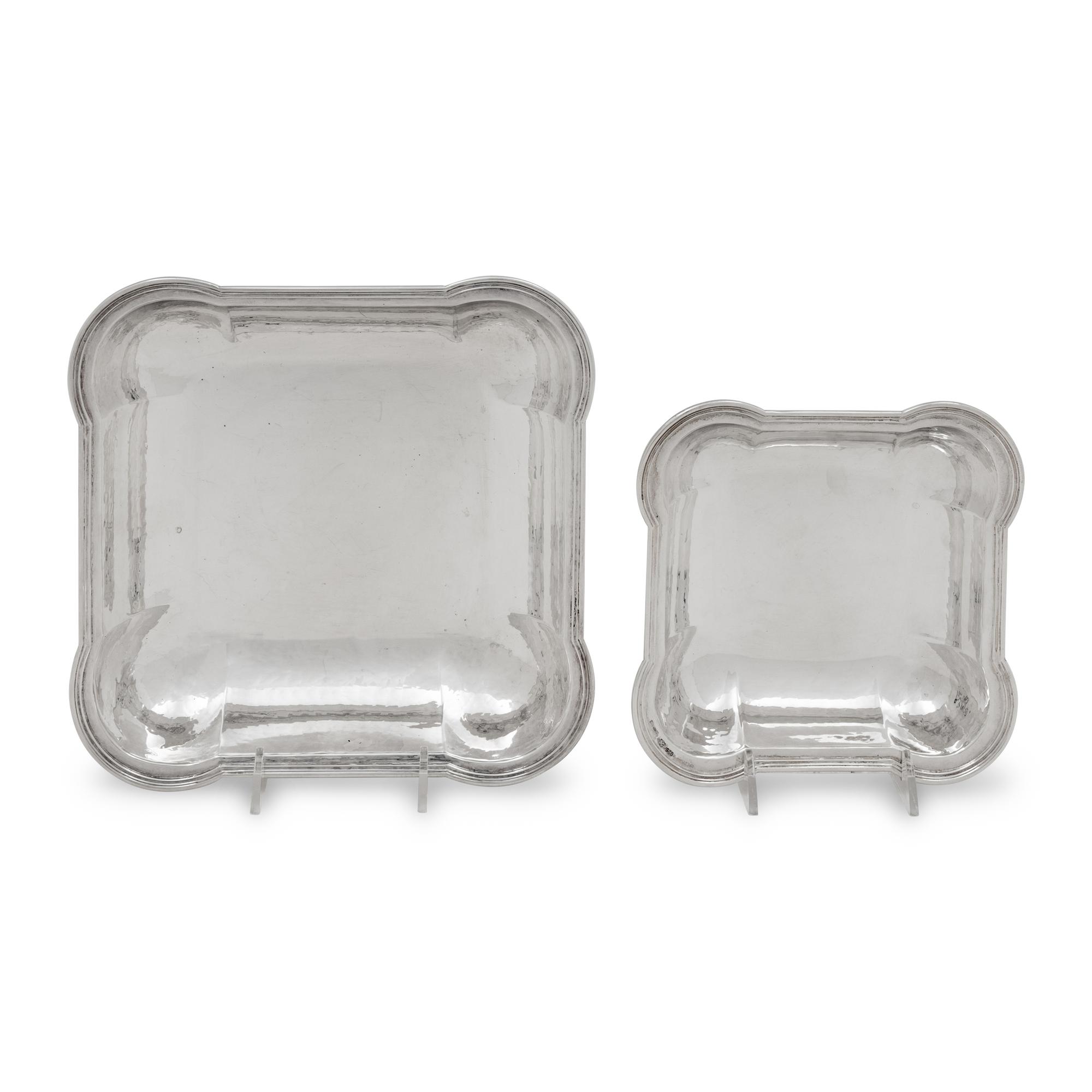 Two Continental Silver Lobed Square Bowls