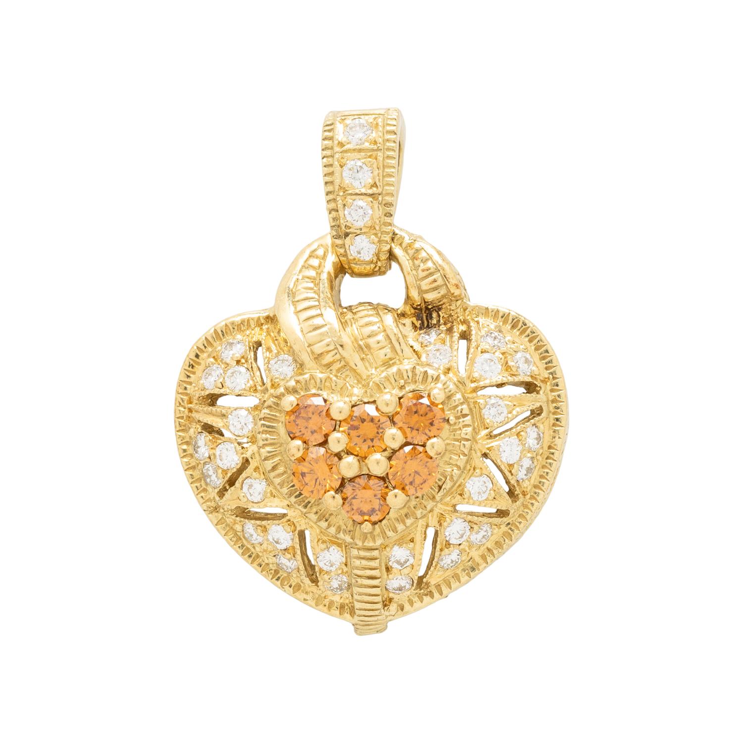 YELLOW GOLD AND DIAMOND STATION NECKLACE WITH HEART PENDANT