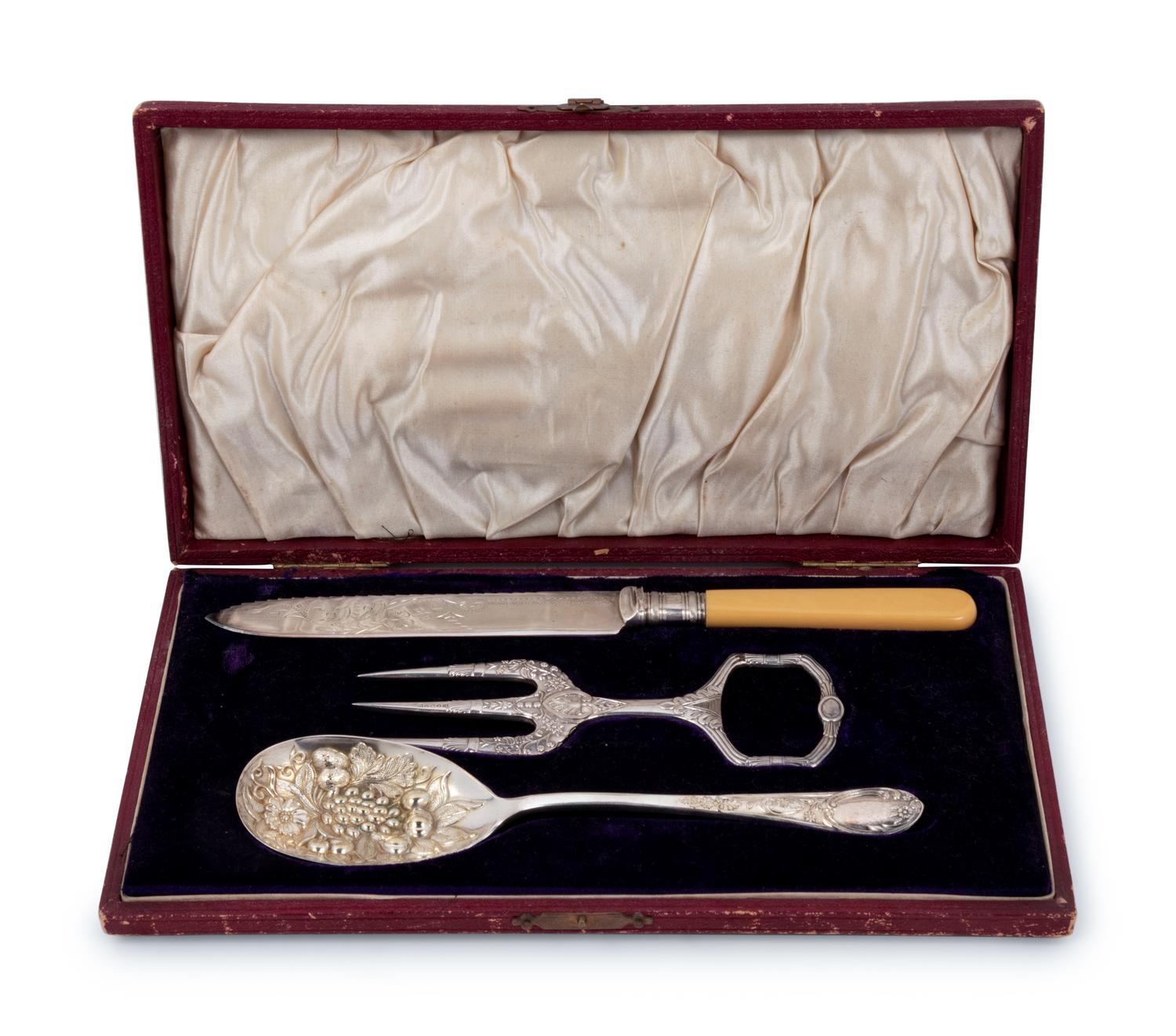 A Cased Silver-Plate Serving Set