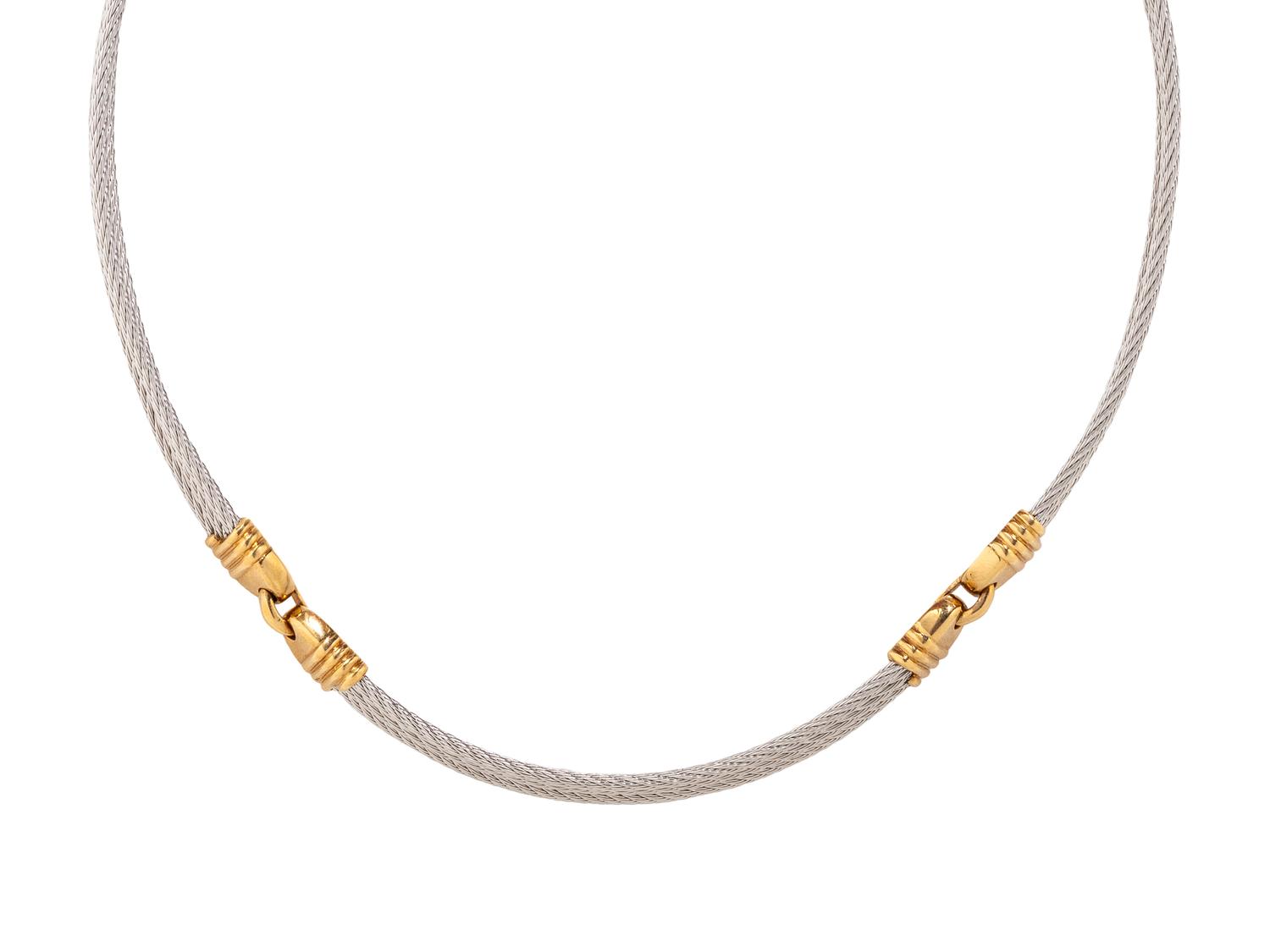 FRED PARIS, YELLOW GOLD AND STAINLESS STEEL 'FORCE 10' NECKLACE